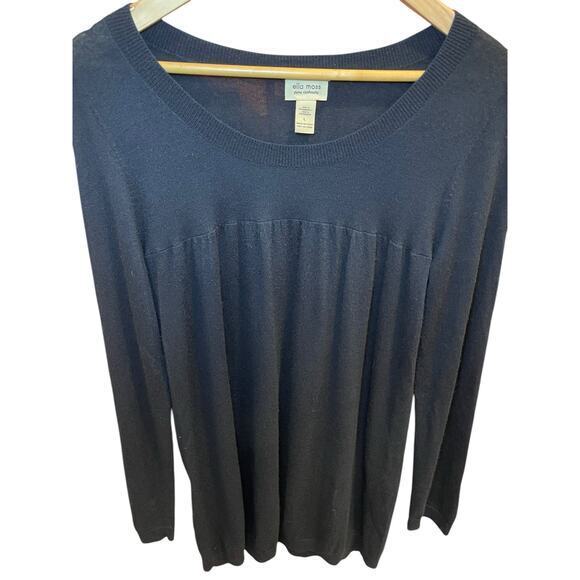 Ella Moss Pure Cashmere Women Large 100% Cashmere Long‎ Scoop Neck Sweater Black - Picture 4 of 7